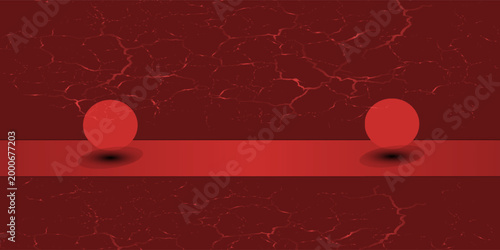 Vector, blank red color background studio room colored desk, display products with copy space for display design content. Authors to advertise products on websites, circles are just sweeteners