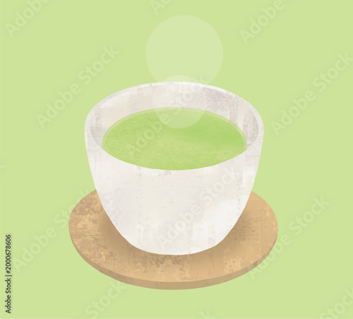 緑茶とお湯呑み水彩