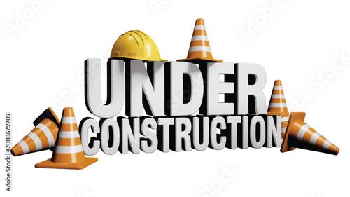 Under Construction Sign with Traffic Cones and Hard Hat - Website Development and Building Underway