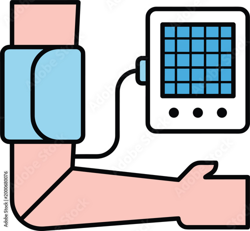 Blood pressure monitoring device on arm measuring vital signs representing healthcare diagnostics medical examination and patient health tracking concept