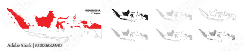 Set of isolated indonesia maps. indonesia flag overlaid with flag proportions. Maps and traveling around the world