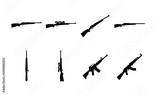 Photos Rifle silhouette collection, 8 hunting and assault weapon icons, black firearm v