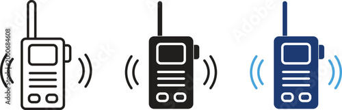 Walkie Talkie Vector Icon Set with Radio Wave Signals for Communication and Security