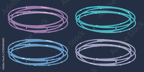 glowing orbital rings with colorful variations on dark background
