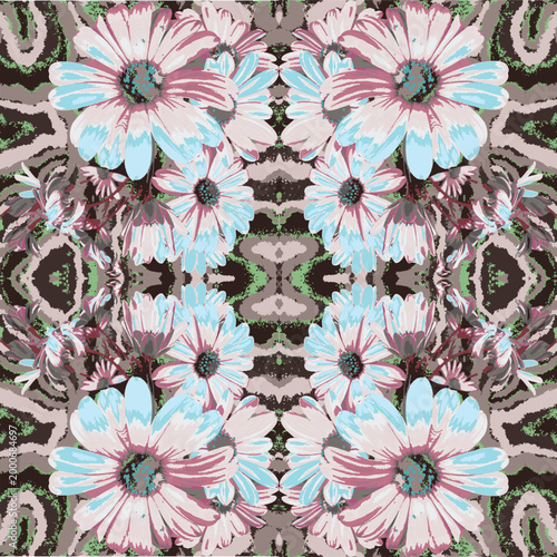 Kaleidoscope Realistic Vector Big scale iPad style batik, aztec, geometric watercolor art backgrounded, stylish, fashionable, abstract branches, symmetrical seamless pattern