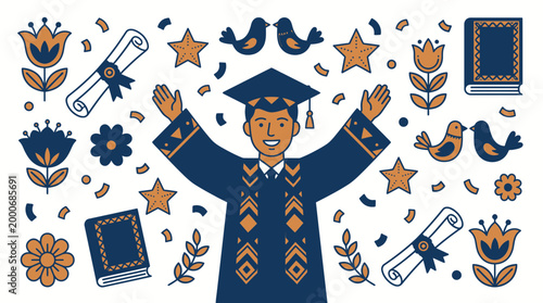 Graduate Celebration Illustration Scene Indoor Front View