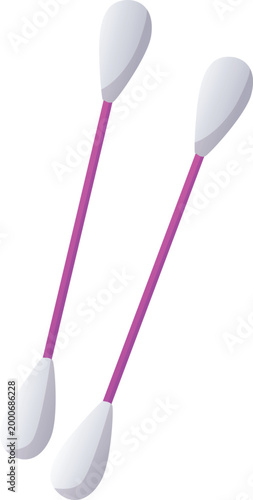 Cotton swabs with pink rod, vector flat hygiene or cosmetology product, two ear sticks cotton buds, baby bath accessory