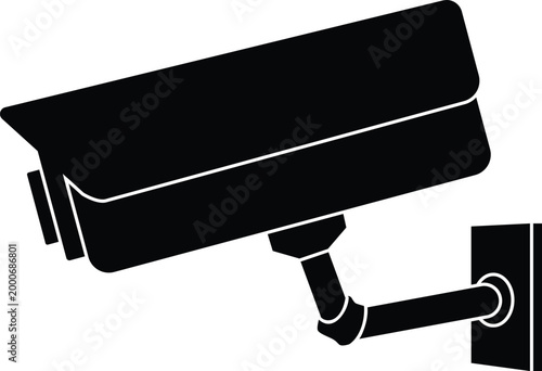 CCTV camera, surveillance video camera black silhouette vector icon, safety monitoring control device, security gadget