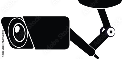 CCTV surveillance video camera black silhouette vector icon, security device, safety monitoring and control system