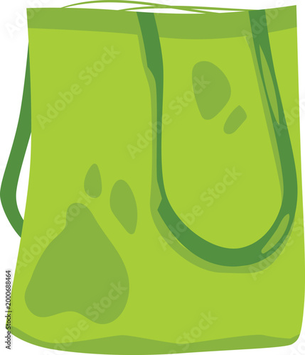 Old tote bag flat vector icon, used ragged green fabric shopping bag, torn canvas hanging shopper bag with handles