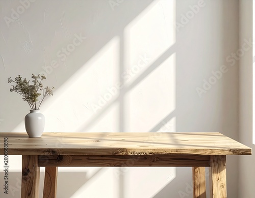 Sunlight Shadow on Wooden Table Minimal Interior Background