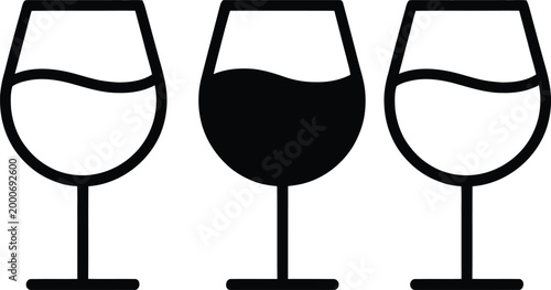 Three wine glasses showing different levels of liquid content in each glass