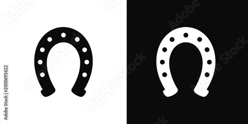 Horseshoe icon vector illustration in dual color style representing luck, protection, and fortune on black and white background