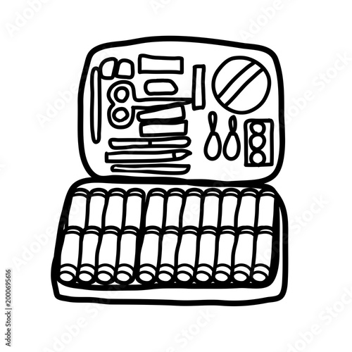 Hand Drawn Tool Kit Box Illustration with Various Hand Tools