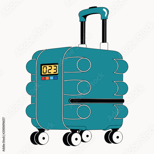 Flat vector illustration of a modern travel suitcase with wheels