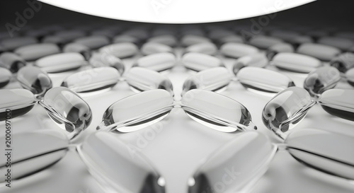 Transparent Softgel Capsules in Repetitive Pattern for Pharmaceutical and Medical Concepts