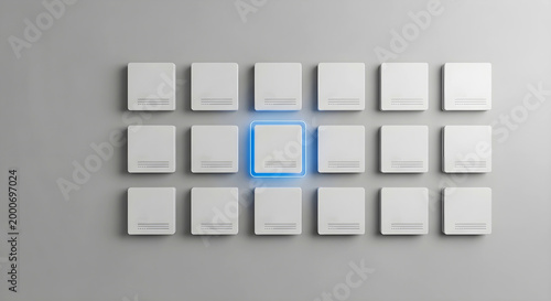 Unique Selection: Glowing Blue Box Among White Rectangles in a Grid Pattern