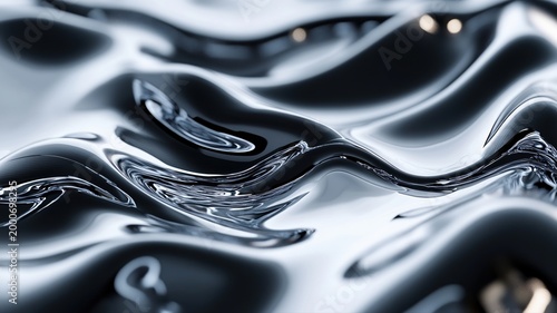 Fluid Motion of Black Liquid with Curves and Reflections in Light