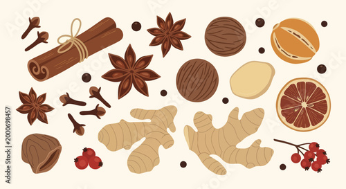 Aromatic Spices and Citrus for Festive Winter Beverages and Culinary Creations.