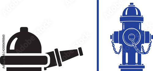 Set of fire hydrant icons and firefighting equipment vector illustration isolated on white background