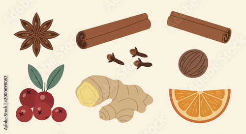 Aromatic Spices and Fruits for Culinary Delights and Festive Beverages.