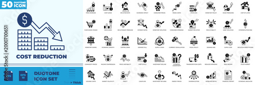 Cost Reduction Duotone Editable Icons set