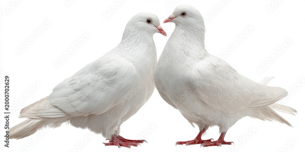 Fototapeta premium Two White Doves Standing Close Together on Pinkish Feet