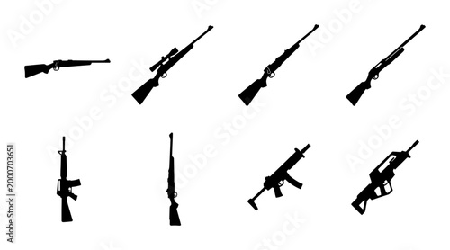 Photos Black rifle silhouette collection, 8 firearm vector icons of hunting rifles and
