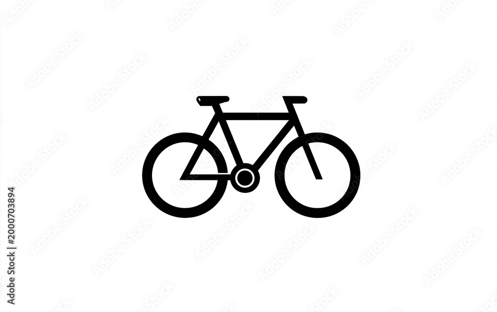 Fototapeta premium Simple black and white icon of a bicycle, facing right, on a white background