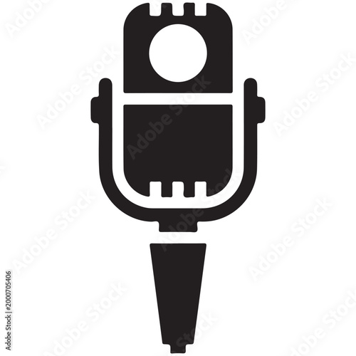 Black silhouette of a vintage microphone icon isolated on white background vector illustration