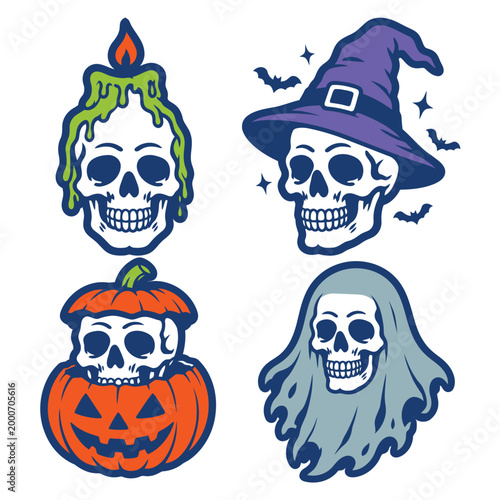 Halloween Skull Bundle  Spooky Character Vector Illustration