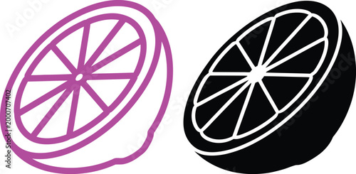 Contrasting visual styles of a sliced lemon in flat and three-dimensional designs