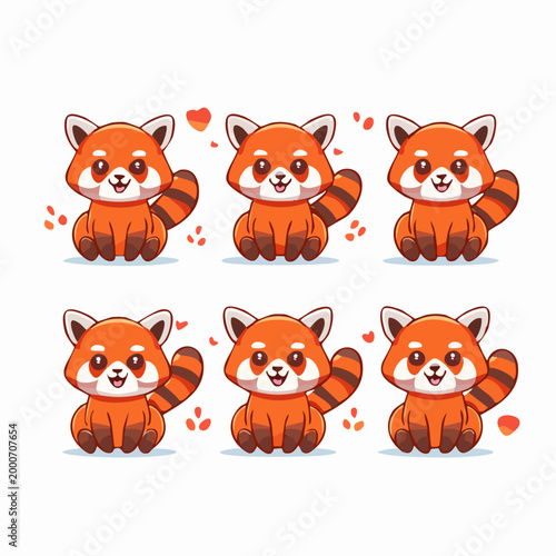 Cute red panda cartoon characters smiling.