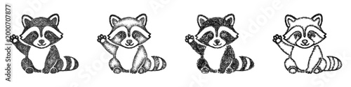 Sketch cute raccoon icon design set