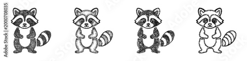 Sketch standing raccoon icon design set