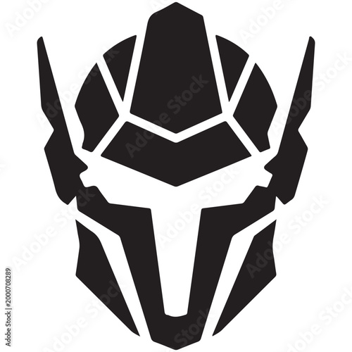 Minimalist black robot head and mecha helmet vector illustration isolated on white background