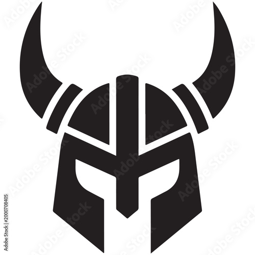 Black silhouette of a viking helmet with horns vector icon isolated on white background