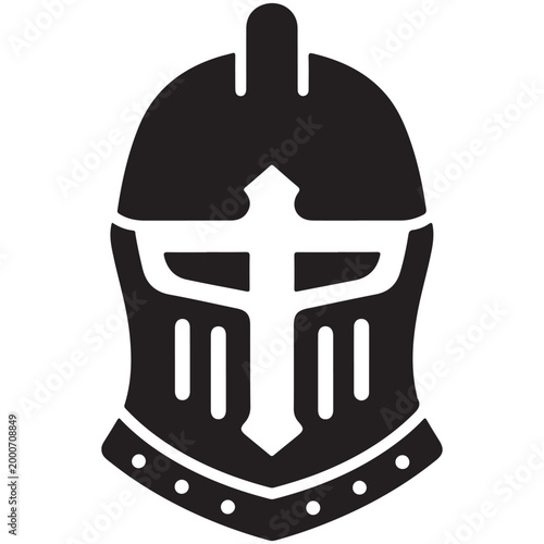 Medieval knight helmet vector icon with cross visor isolated on white background