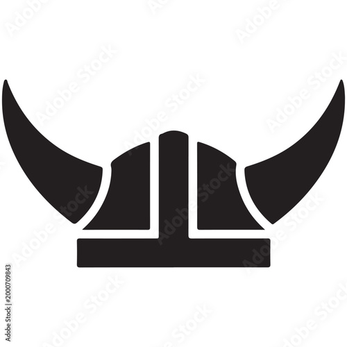 Black silhouette of a viking helmet with horns vector icon isolated on white background