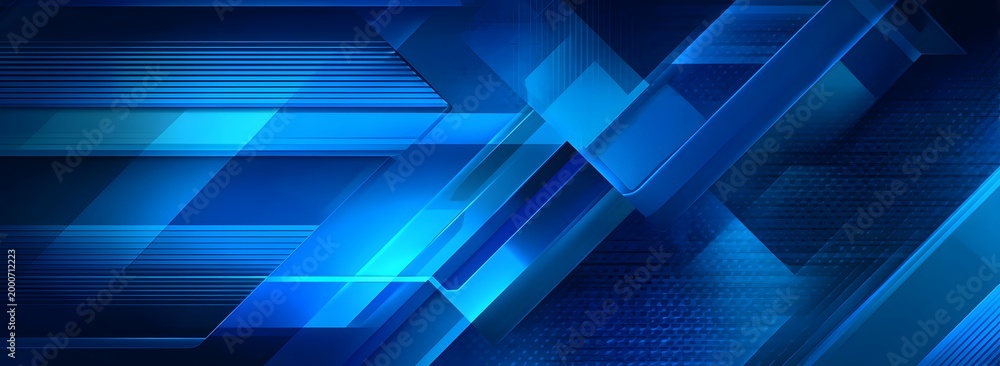 Obraz premium Abstract blue technology background with glowing stripes and geometric shapes creating a dynamic and futuristic design ideal for business presentations digital marketing or web graphics