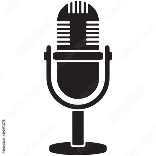 Black silhouette of a vintage retro microphone icon vector illustration isolated on white background