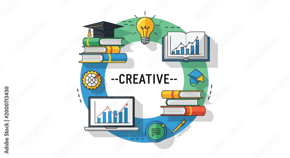 Fototapeta premium Creative education icons, learning symbols, academic vector graphics, business school elements
