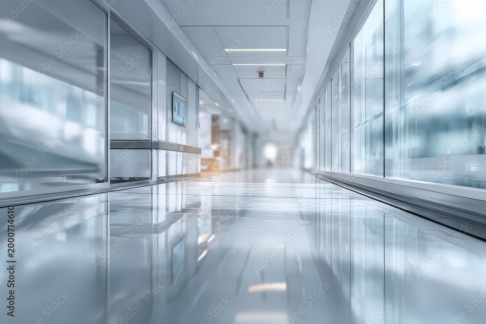 Obraz premium Modern corridor with smooth, reflective flooring and clean design.
