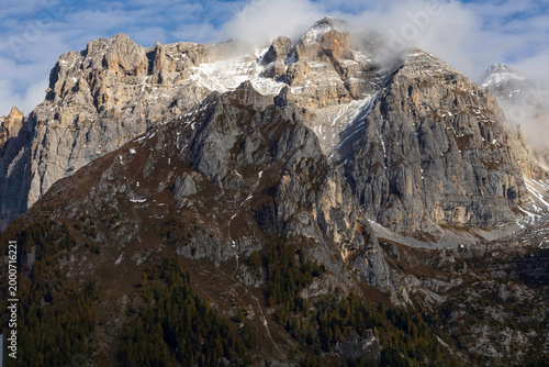 view of autumnal forest in Trentino Alto Adige with warm colors	