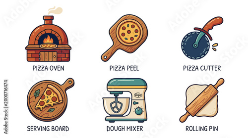 Pizza Cooking Process Doodle Illustration Set in Italian Food Style