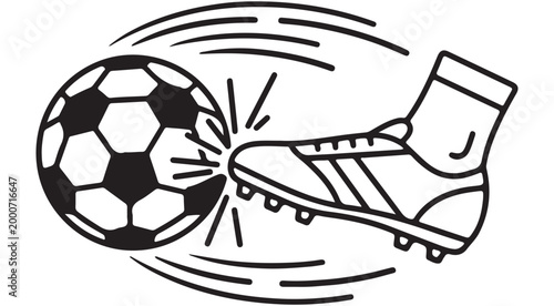 Soccer ball being kicked by a foot in a cleat vector illustration isolated on white background