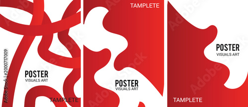 Red poster templates with abstract shapes