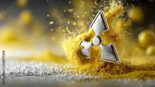 Symbol of radiation with yellow powder, representing energy themes.