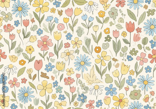 Tableau sur toile Gentle pastel flowers forming a calm and soothing background design