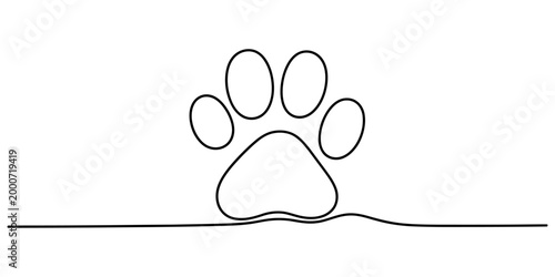 Continuous single line drawing of an animal paw print track symbol for pets and wildlife vector icon illustration